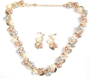 Set, Pearl Crystal Fashion Eyes Drop Earrings Necklace for Dating, Party, Fashion Show[Gold]