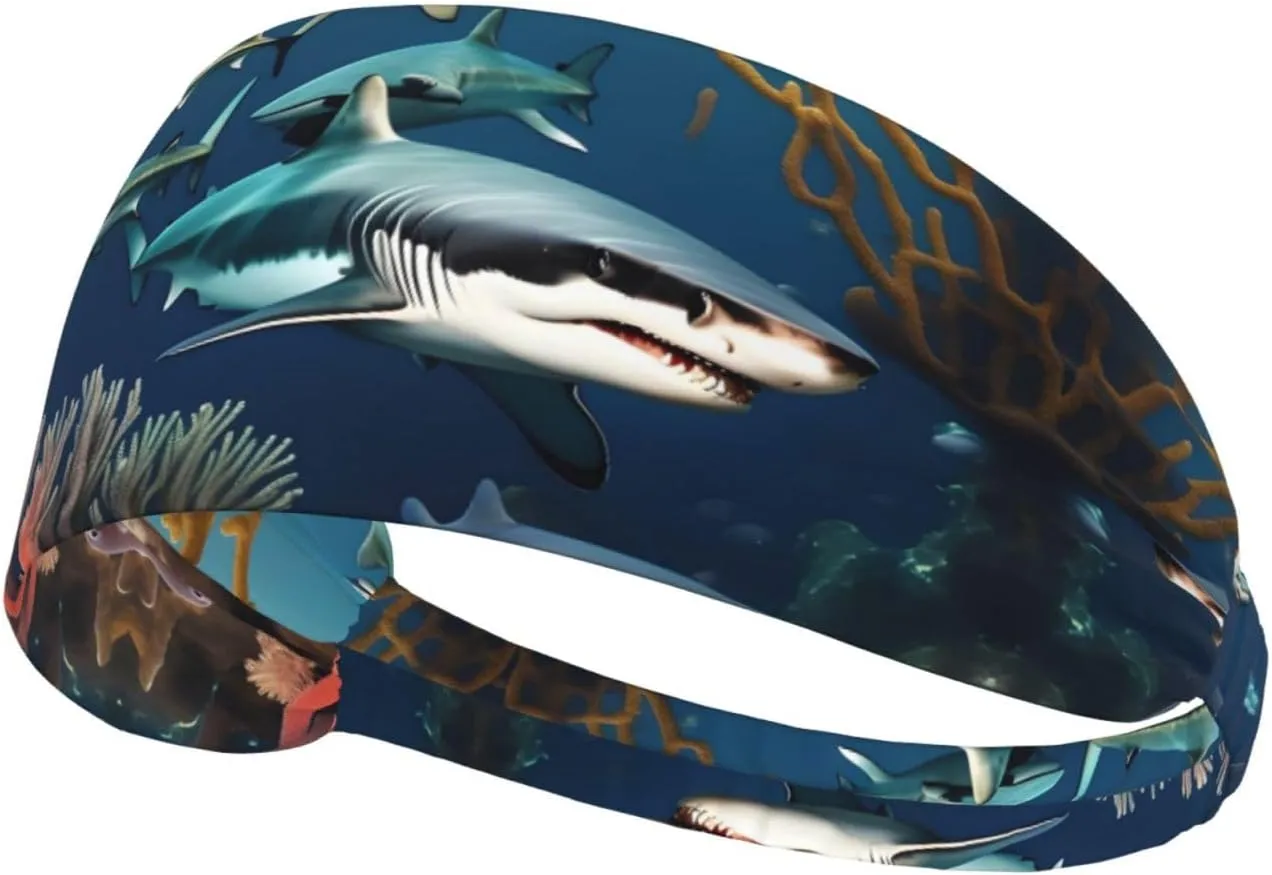 Sharks Under The sea Outdoor Sports Sweat-Absorbing Headband, Fitness Sports Yoga Cycling Headband, Sports Elastic Headband,