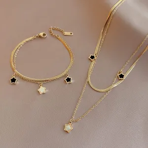Shoot for the Stars Black and White Multilayer Necklace and Bracelet Collection