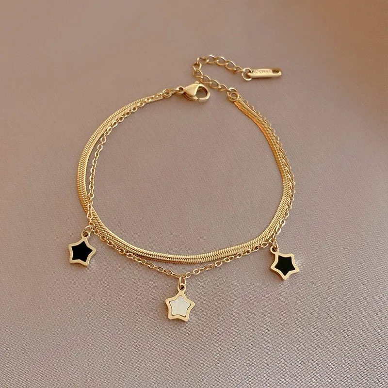Shoot for the Stars Black and White Multilayer Necklace and Bracelet Collection