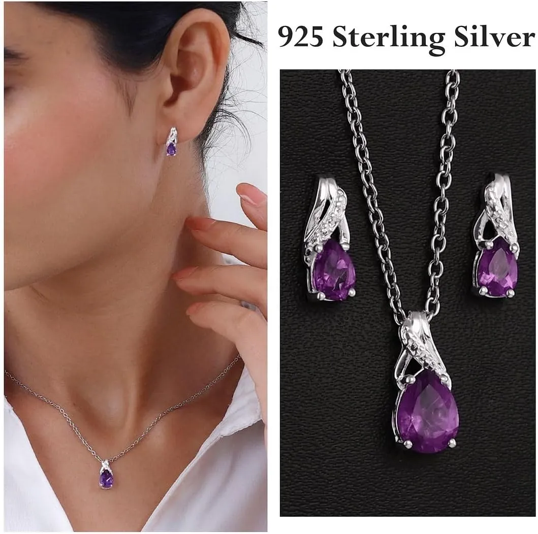 Shop LC Costume Jewelry Set for Women - Teardrop Pendant Necklace Set 20"& Dangle Drop Earrings Set 925 Sterling Silver Stainless Steel Wedding Jewelry sets Birthday Mothers Day Gifts for Women