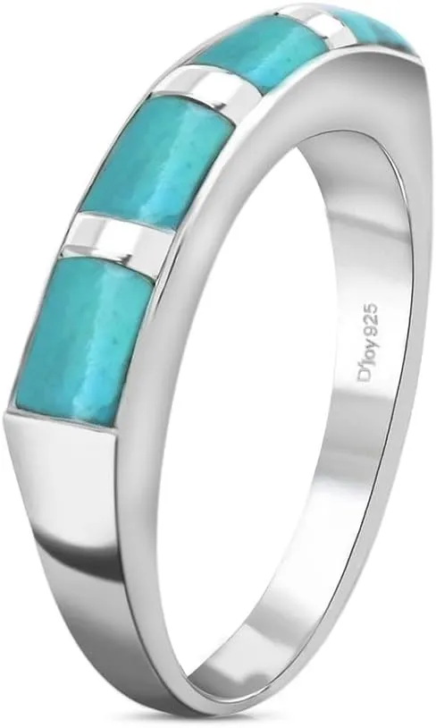 Shop LC Turquoise Rings for Women 925 Sterling Silver Band Boho Turquoise Jewelry for Women Santa Fe Style Promise Rings Birthday Gifts