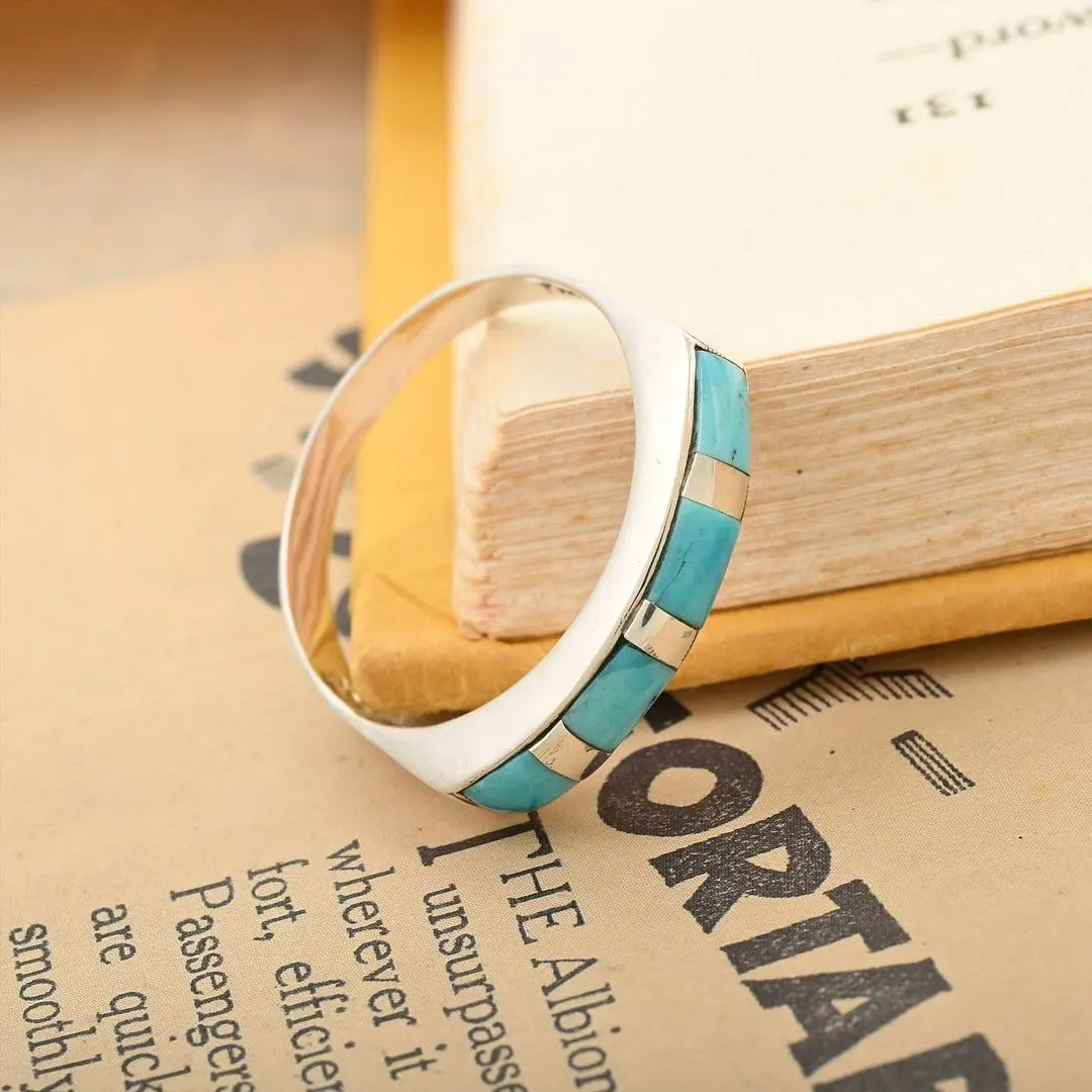 Shop LC Turquoise Rings for Women 925 Sterling Silver Band Boho Turquoise Jewelry for Women Santa Fe Style Promise Rings Birthday Gifts