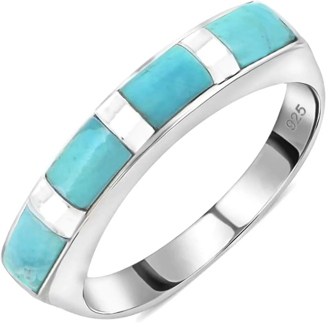 Shop LC Turquoise Rings for Women 925 Sterling Silver Band Boho Turquoise Jewelry for Women Santa Fe Style Promise Rings Birthday Gifts