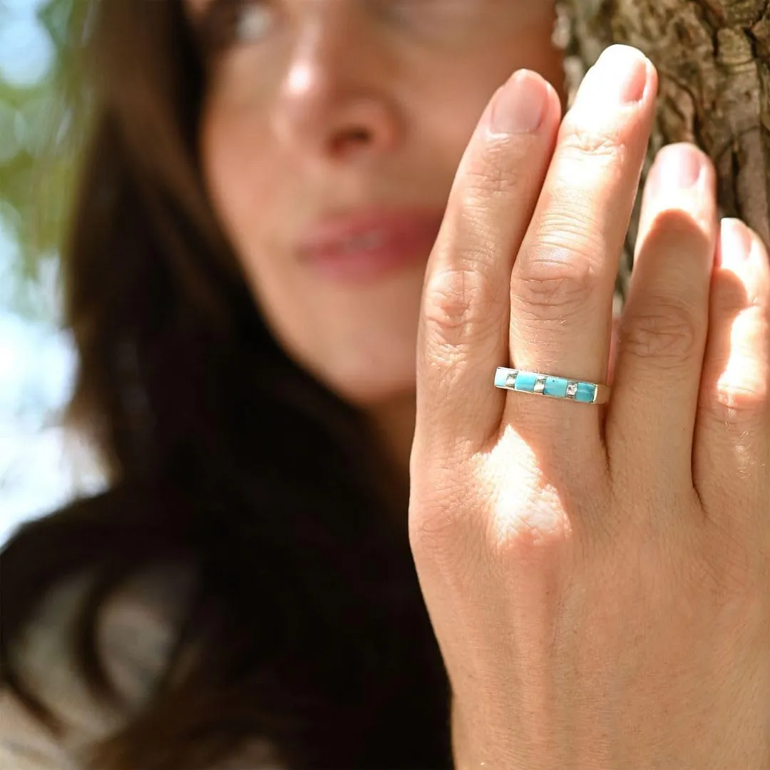 Shop LC Turquoise Rings for Women 925 Sterling Silver Band Boho Turquoise Jewelry for Women Santa Fe Style Promise Rings Birthday Gifts