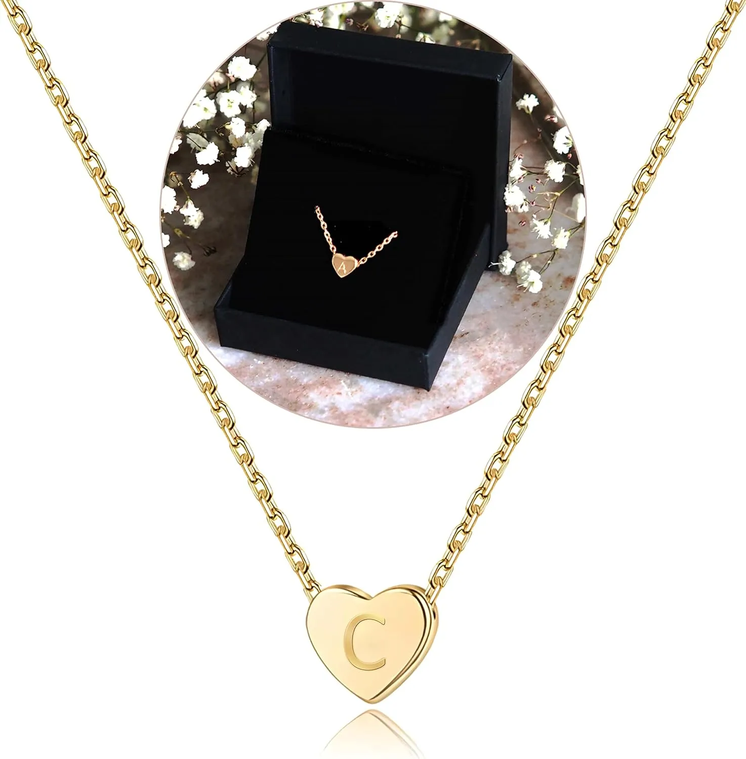 SIGONNA Initial Necklaces for Women Heart Pendant, Dainty Necklace for Women 18k Gold Plated - Personalized Gold Choker Necklaces for Women, Letter Necklace