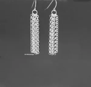 Silver Chain Tassel Earrings 925 Sterling Fringe Link Chains Women's Jewelry Minimalist Gift