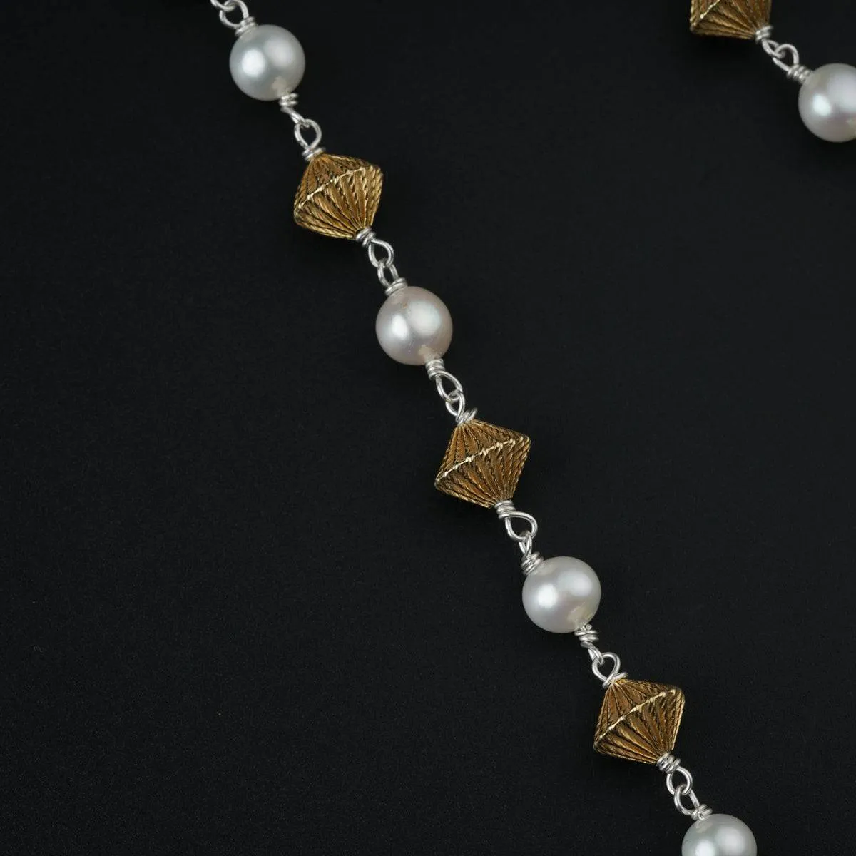 Silver Dholki Ganthan with Pearls (22 Inches)