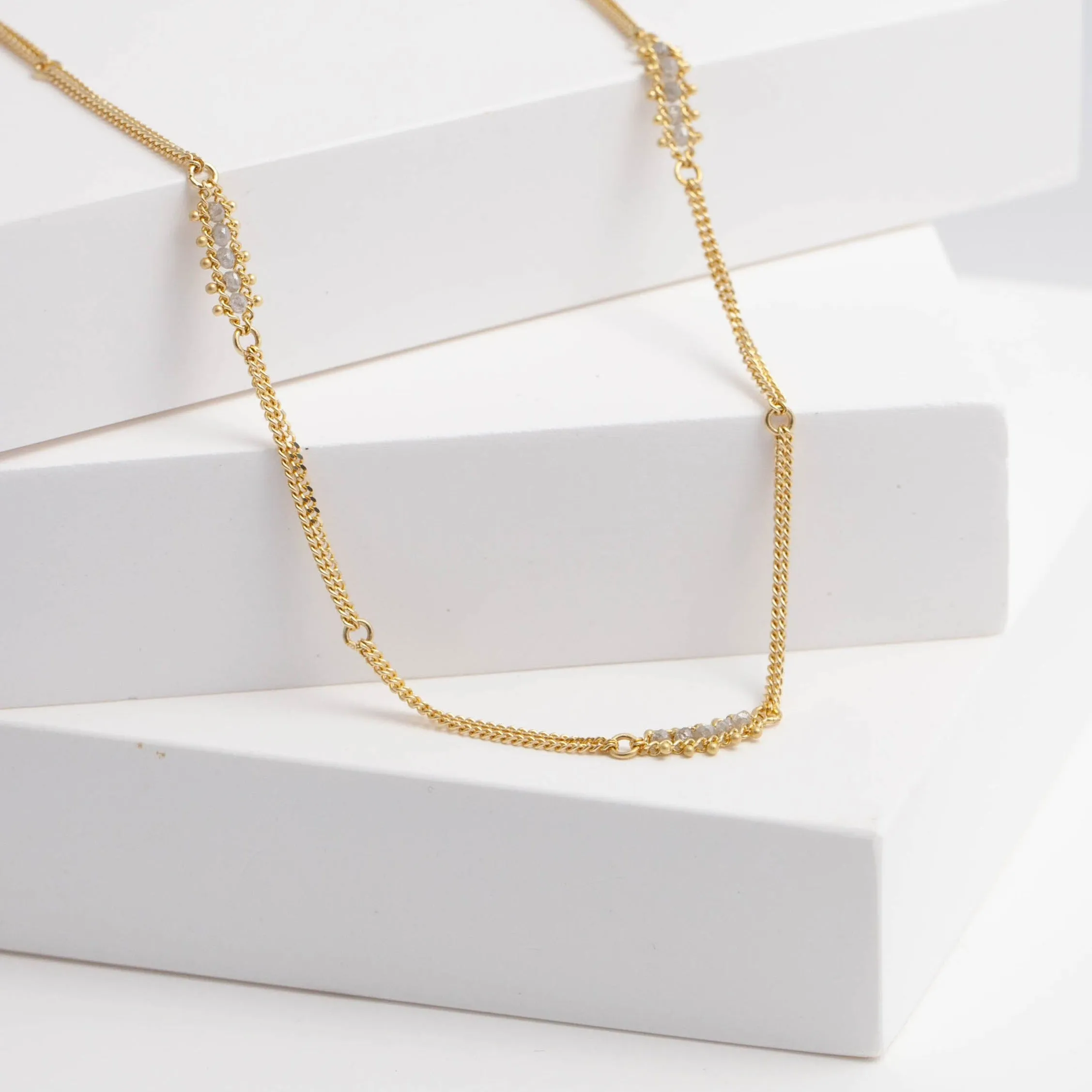 Silver diamond textile station necklace