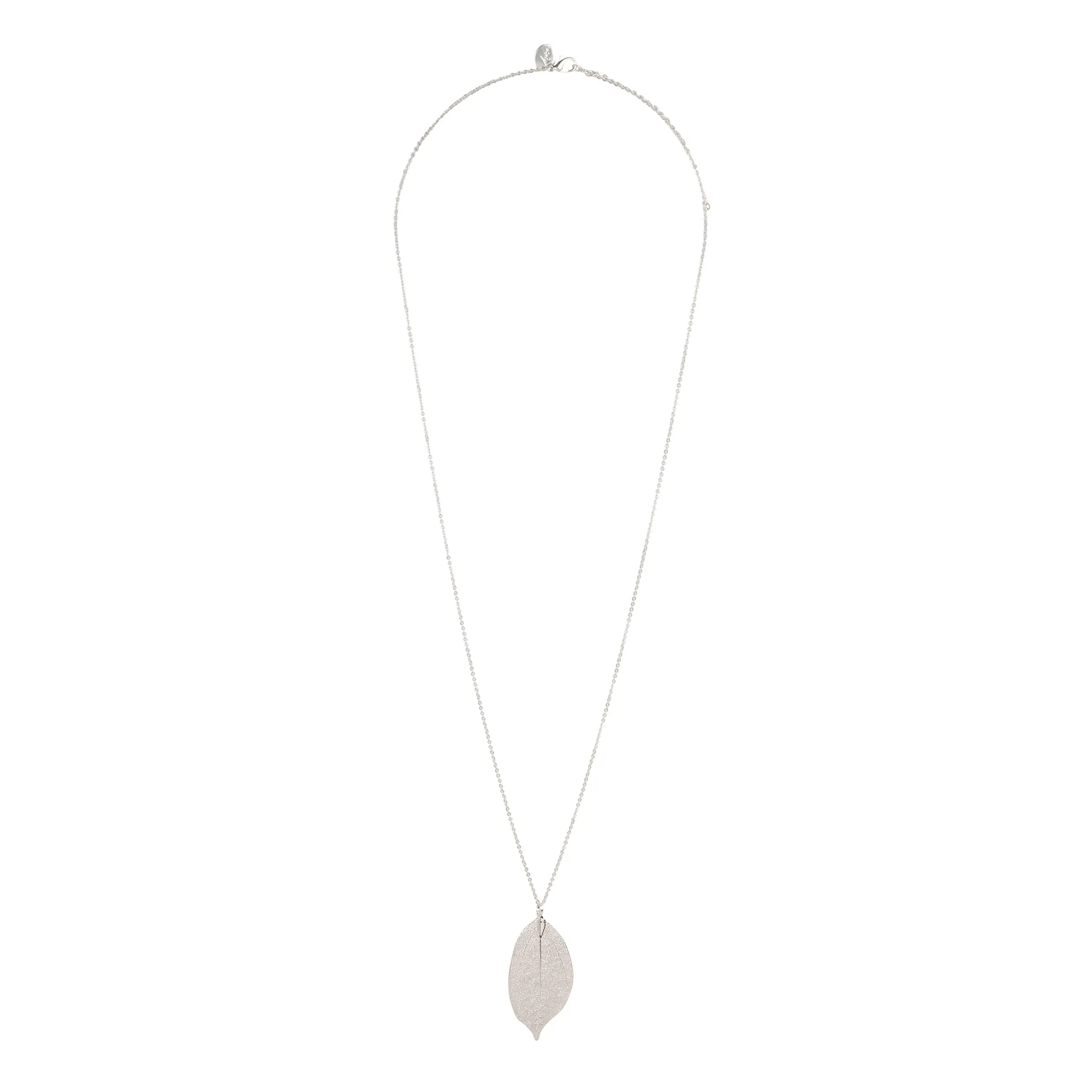 Silver Fine Leaf Pendant Necklace