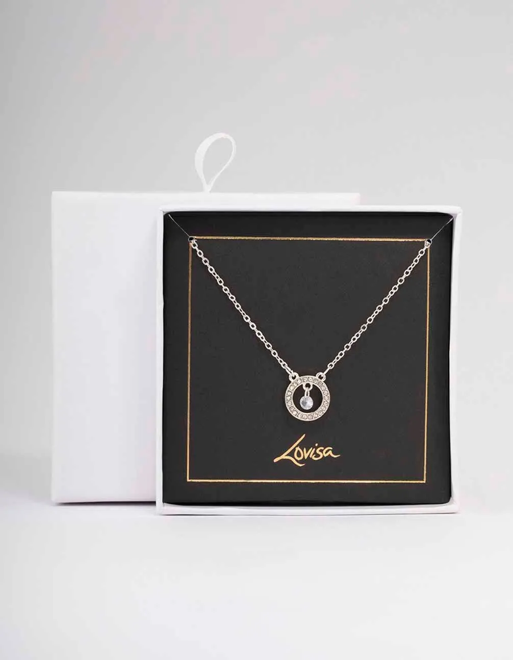Silver Floating Diamante Circle Necklace