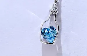 Silver Initial Necklace Women Ladies Fashion Popular Crystal Necklace Love Drift Bottles Blue Layered Necklaces Gold (Blue, One Size)