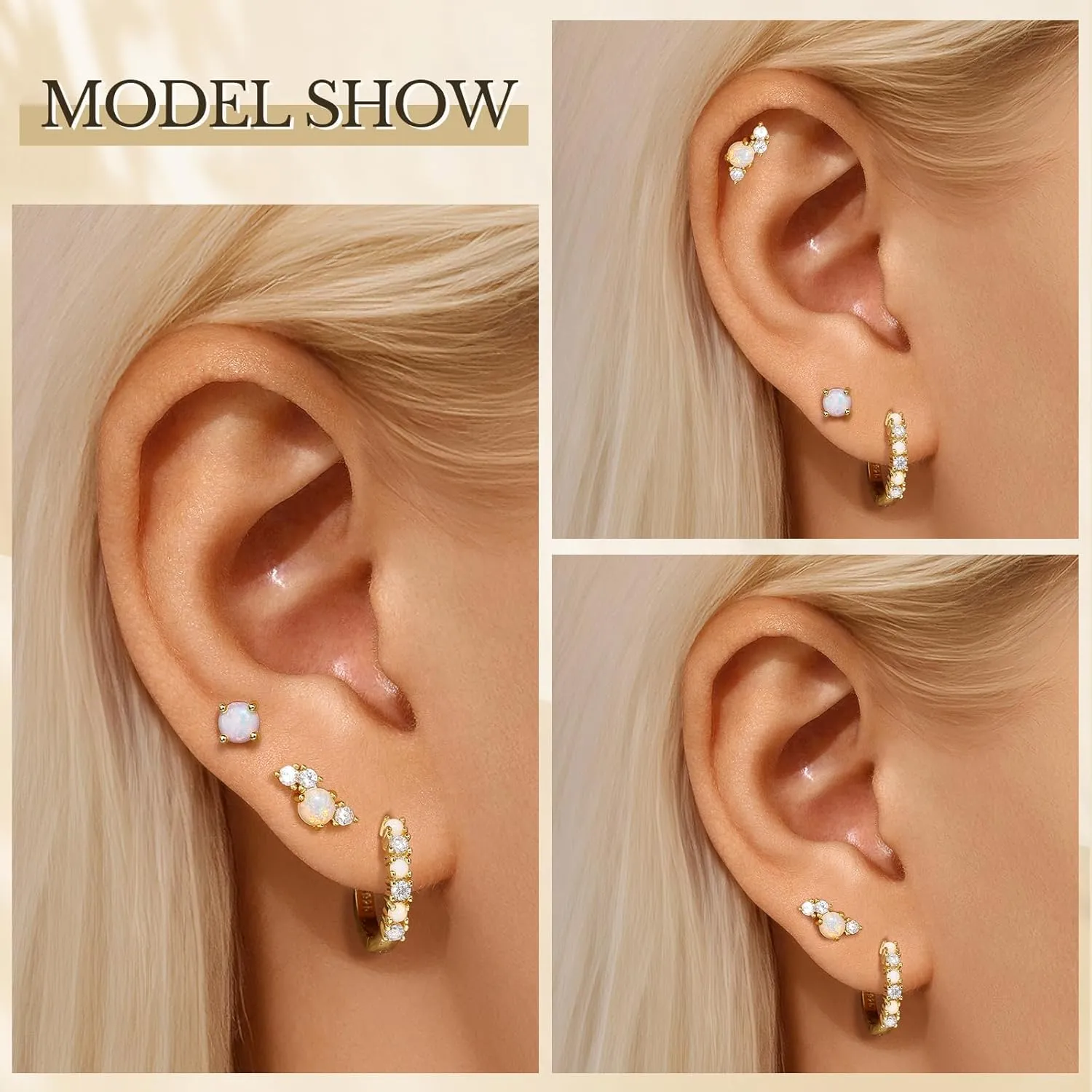 Silver Opal Earrings Set For Women,Sterling Silver Opal Earrings,14k Blue Opals Jewelry Stud Dainty Cartilage Earring,Earring Stack Cartilage Stackable,Birthday Mother's Day Gift For Mom Wife