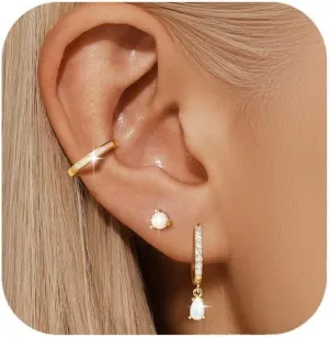 Silver Opal Earrings Set For Women,Sterling Silver Opal Earrings,14k Blue Opals Jewelry Stud Dainty Cartilage Earring,Earring Stack Cartilage Stackable,Birthday Mother's Day Gift For Mom Wife