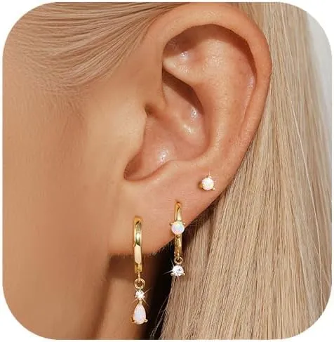 Silver Opal Earrings Set For Women,Sterling Silver Opal Earrings,14k Blue Opals Jewelry Stud Dainty Cartilage Earring,Earring Stack Cartilage Stackable,Birthday Mother's Day Gift For Mom Wife