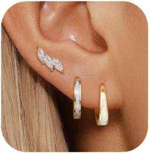 Silver Opal Earrings Set For Women,Sterling Silver Opal Earrings,14k Blue Opals Jewelry Stud Dainty Cartilage Earring,Earring Stack Cartilage Stackable,Birthday Mother's Day Gift For Mom Wife