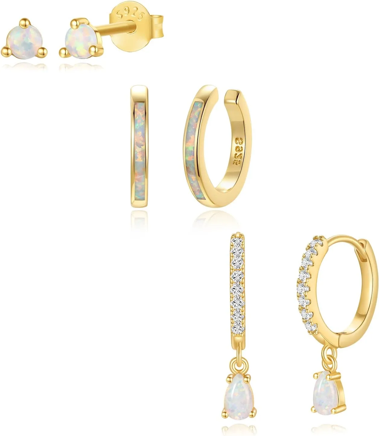 Silver Opal Earrings Set For Women,Sterling Silver Opal Earrings,14k Blue Opals Jewelry Stud Dainty Cartilage Earring,Earring Stack Cartilage Stackable,Birthday Mother's Day Gift For Mom Wife