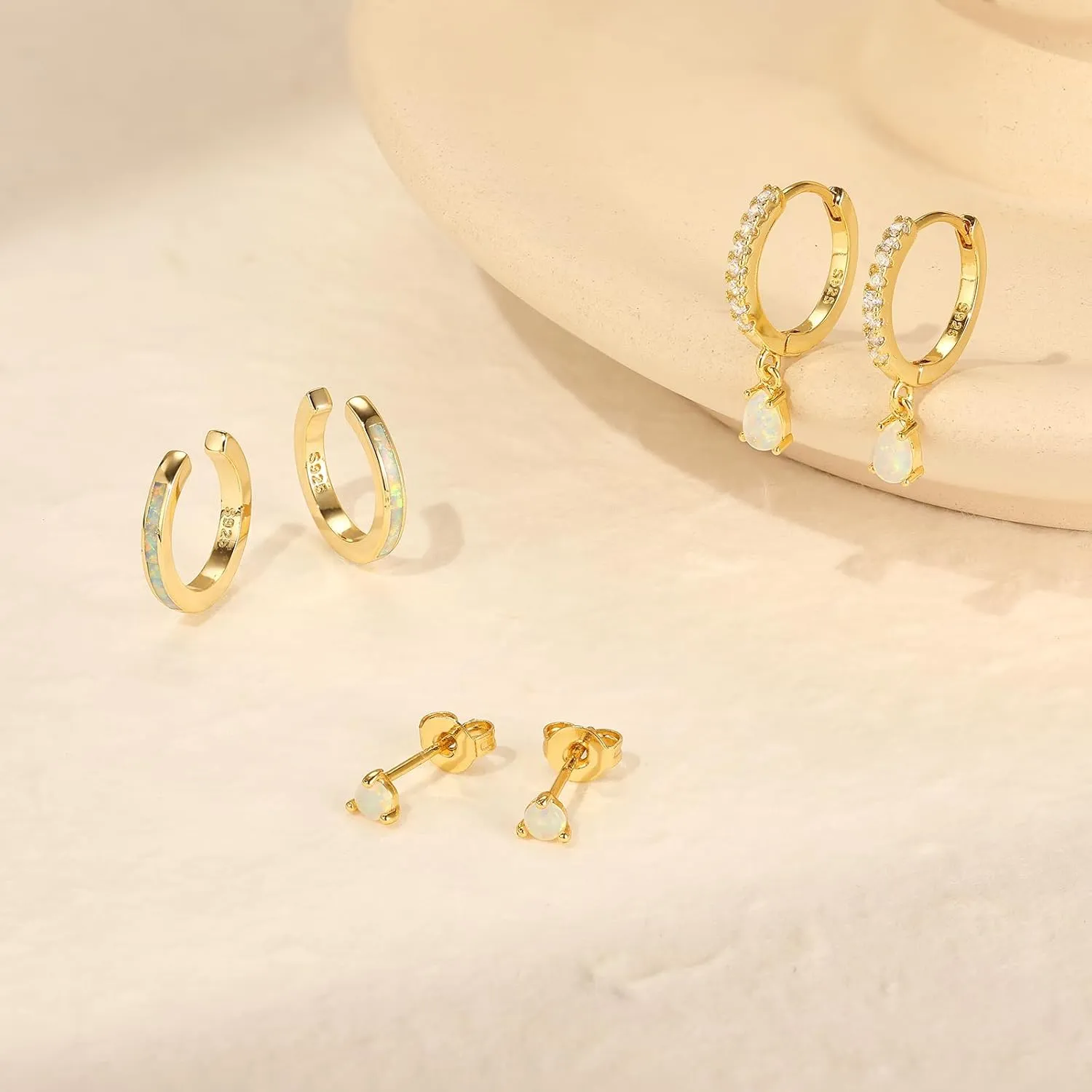 Silver Opal Earrings Set For Women,Sterling Silver Opal Earrings,14k Blue Opals Jewelry Stud Dainty Cartilage Earring,Earring Stack Cartilage Stackable,Birthday Mother's Day Gift For Mom Wife