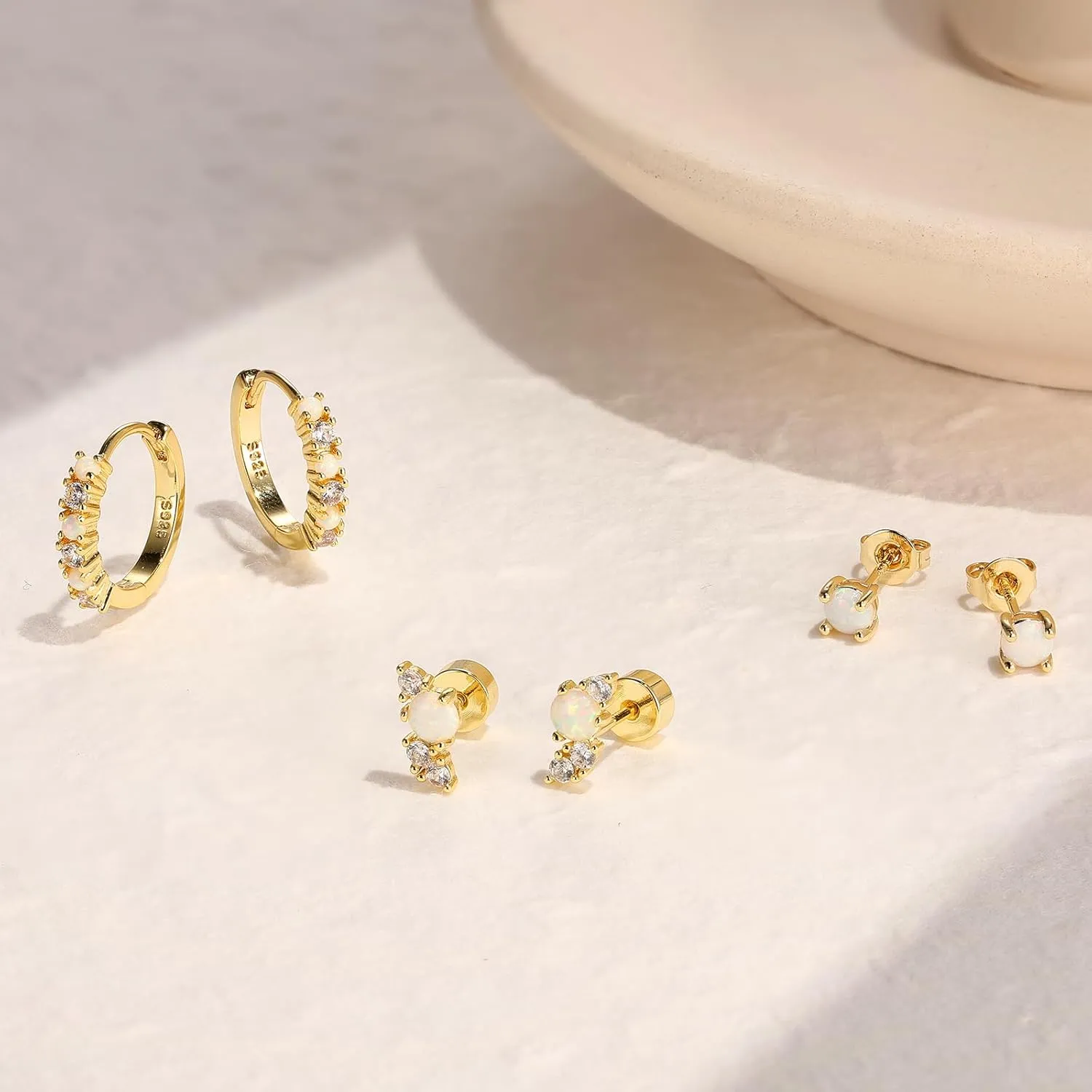 Silver Opal Earrings Set For Women,Sterling Silver Opal Earrings,14k Blue Opals Jewelry Stud Dainty Cartilage Earring,Earring Stack Cartilage Stackable,Birthday Mother's Day Gift For Mom Wife