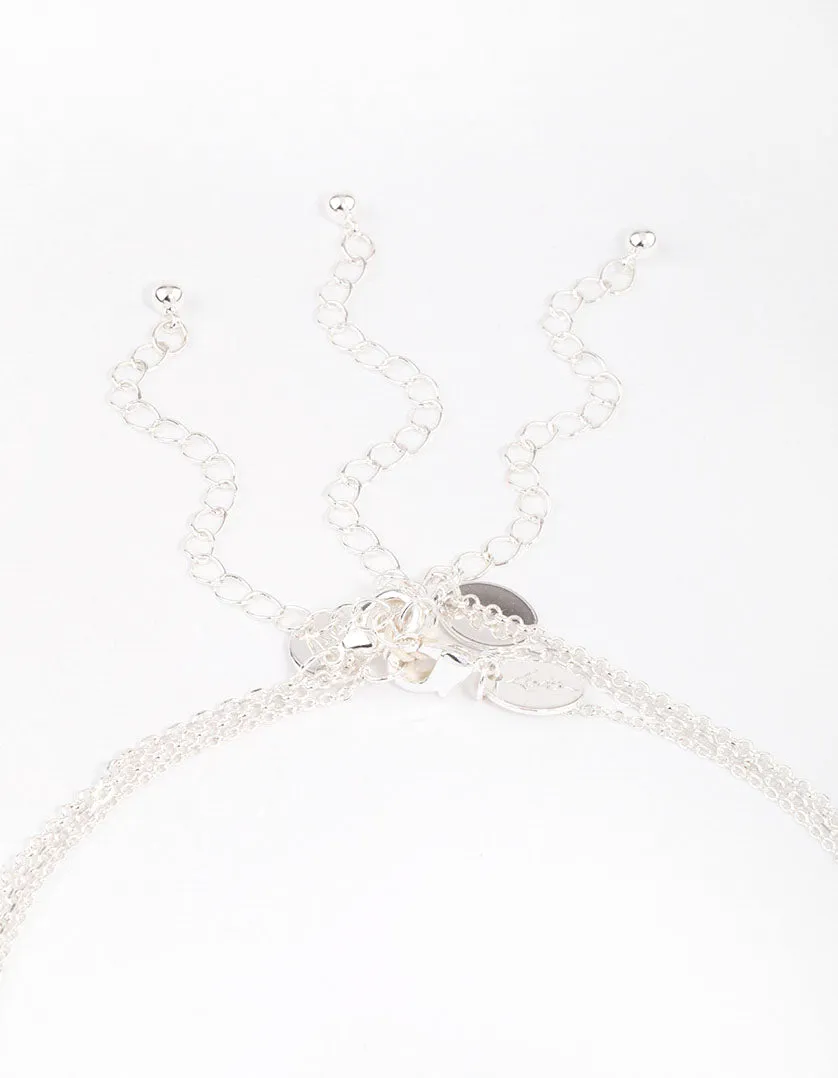 Silver Plated Brass Trio Layered Molten Disc Necklace