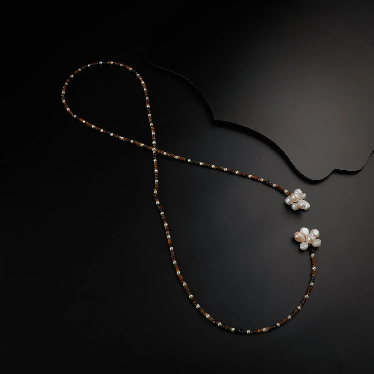 Silver Tie & Wear Necklace with Multicolor Semi-Precious Stones and Pearls