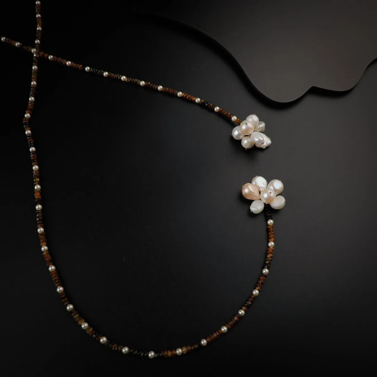 Silver Tie & Wear Necklace with Multicolor Semi-Precious Stones and Pearls