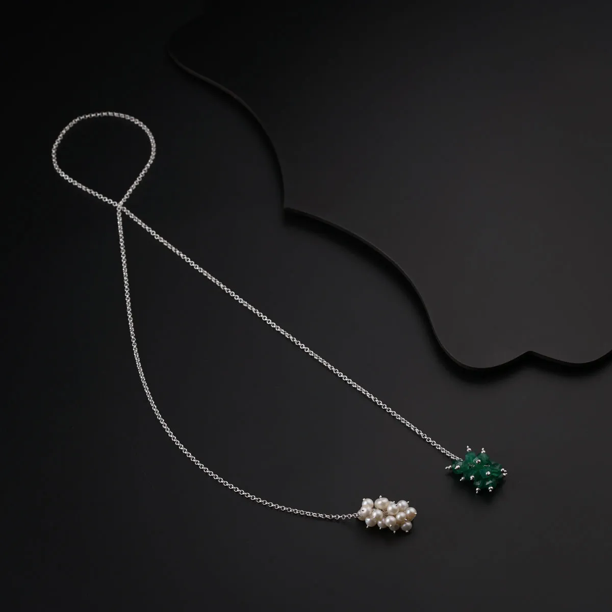 Silver Tie & Wear Necklace with Pearls & Green Onyx