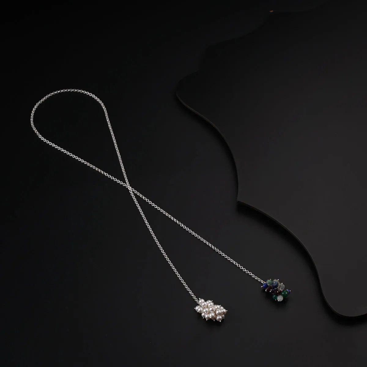 Silver Tie & Wear Necklace with Pearls & Semi Precious Stones