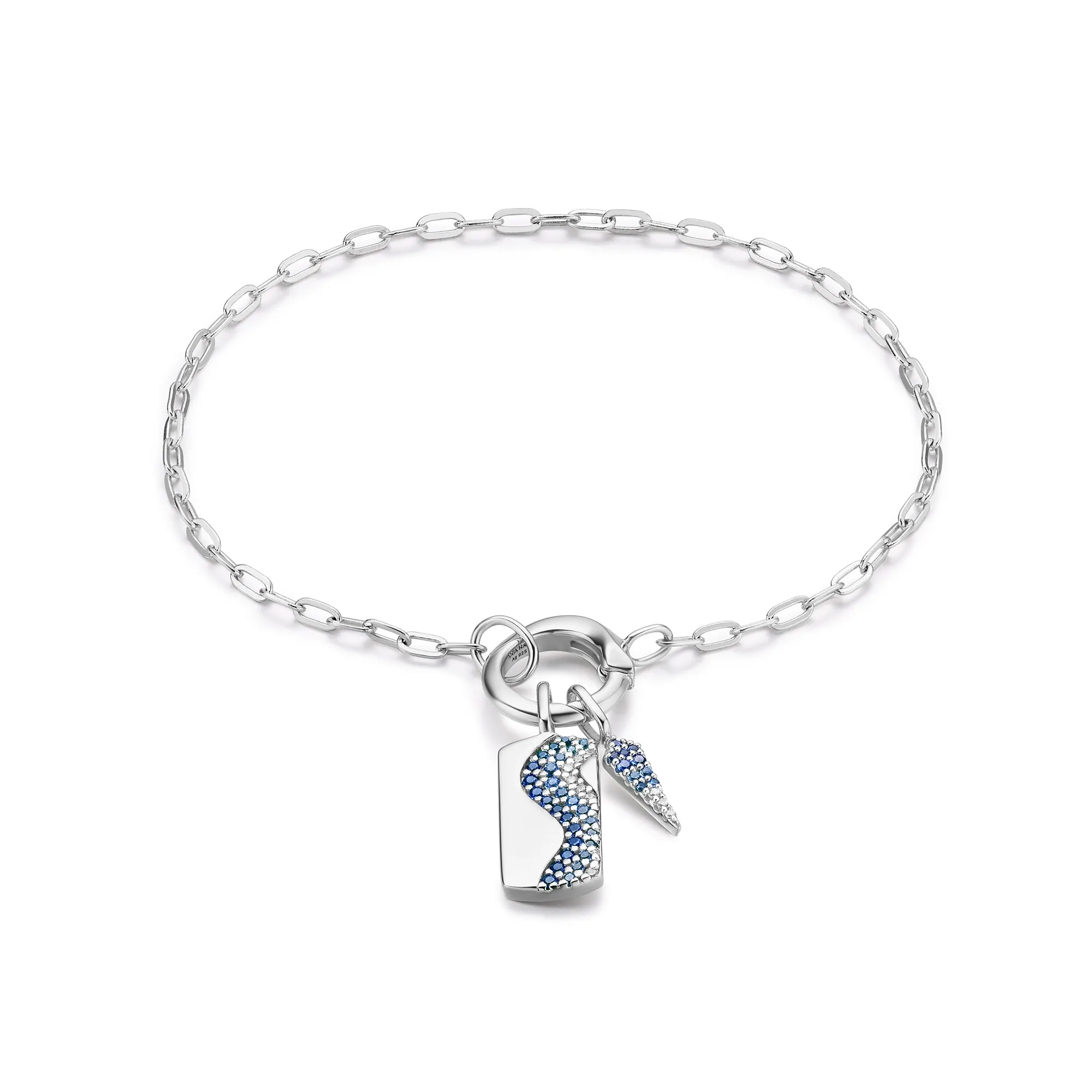 Silver Wave Blue Sparkle Charm