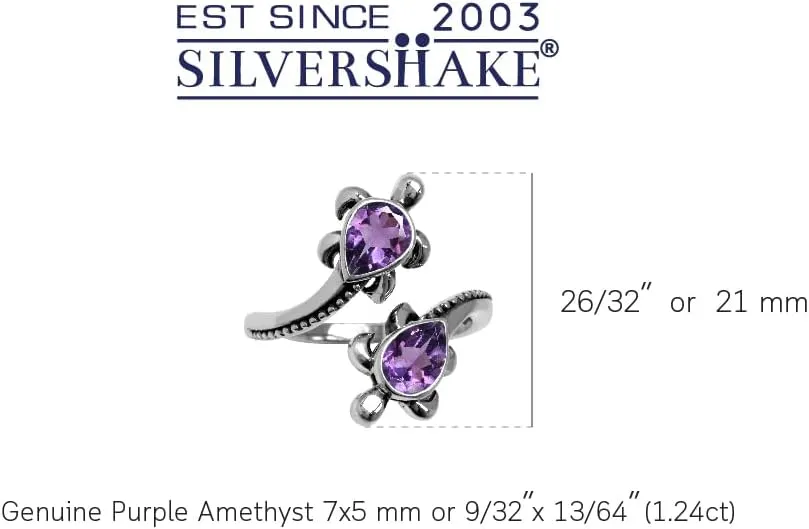 Silvershake Gemstones 925 Sterling Silver Sea Turtles Bypass Adjustable Ring Jewelry for Women