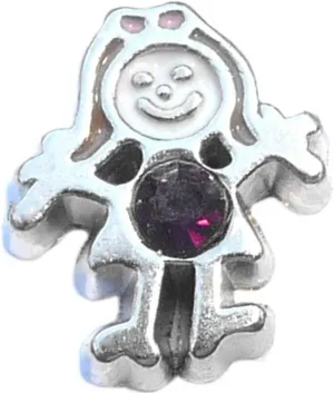 Silvertone Girl Birthstone February Floating Locket Charm