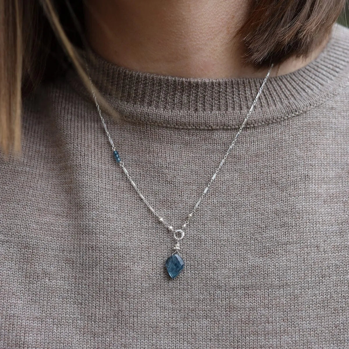 Simple Indigo Kyanite Spade on Sterling Silver Necklace