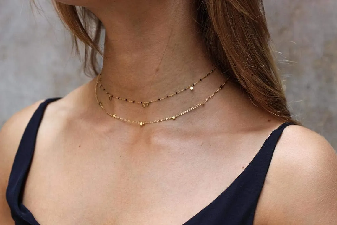 S.J JEWELRY Women Simple Delicate Full Moon 14K Gold Plated/Rose Gold/Silver Plated Layered Pendant Handmade Star Chokers Necklaces