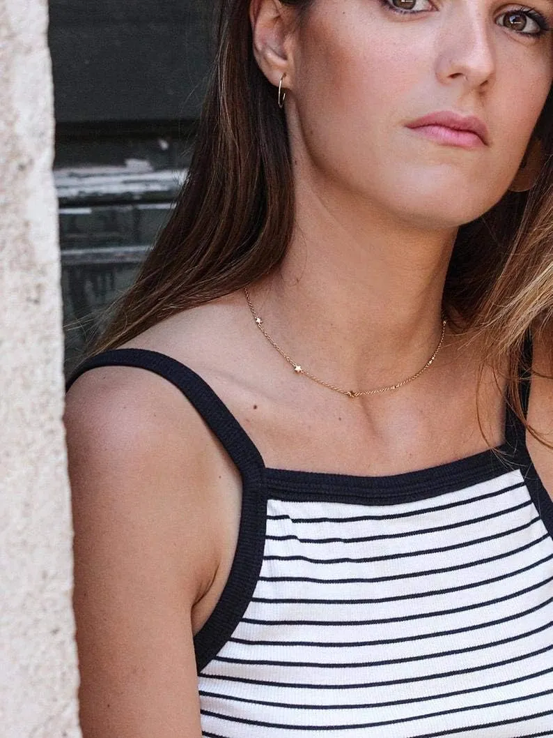 S.J JEWELRY Women Simple Delicate Full Moon 14K Gold Plated/Rose Gold/Silver Plated Layered Pendant Handmade Star Chokers Necklaces