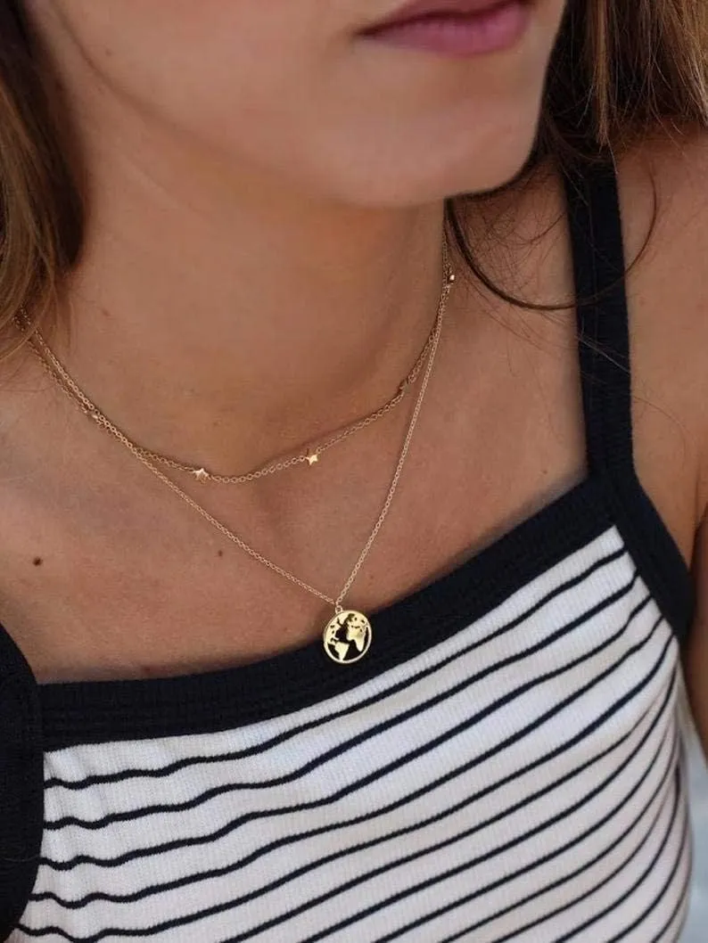 S.J JEWELRY Women Simple Delicate Full Moon 14K Gold Plated/Rose Gold/Silver Plated Layered Pendant Handmade Star Chokers Necklaces