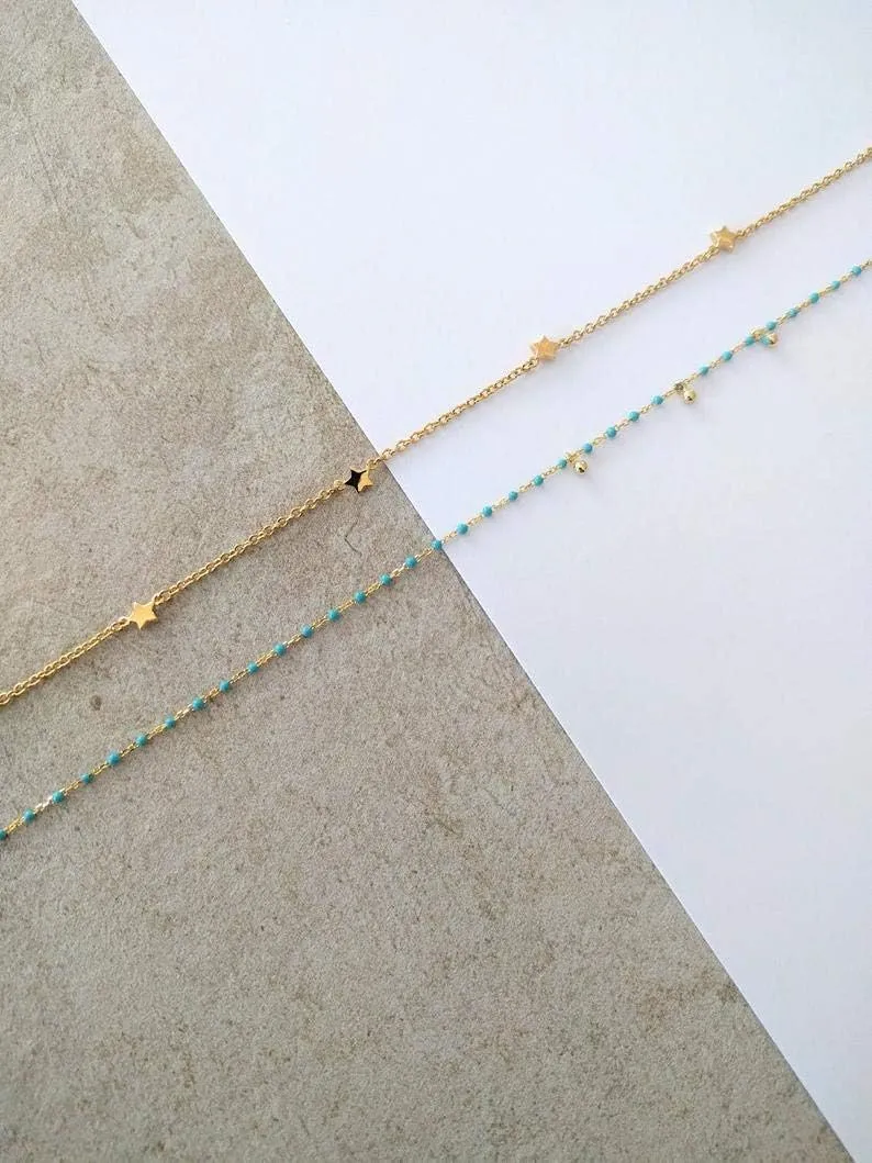 S.J JEWELRY Women Simple Delicate Full Moon 14K Gold Plated/Rose Gold/Silver Plated Layered Pendant Handmade Star Chokers Necklaces