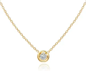 S.Leaf Cubic Zirconia Necklace Layered Necklace for Women Sterling Silver Dainty Gold Necklaces for Women Pendant Necklace Layering Necklaces for Women (01_Bead_Gold)