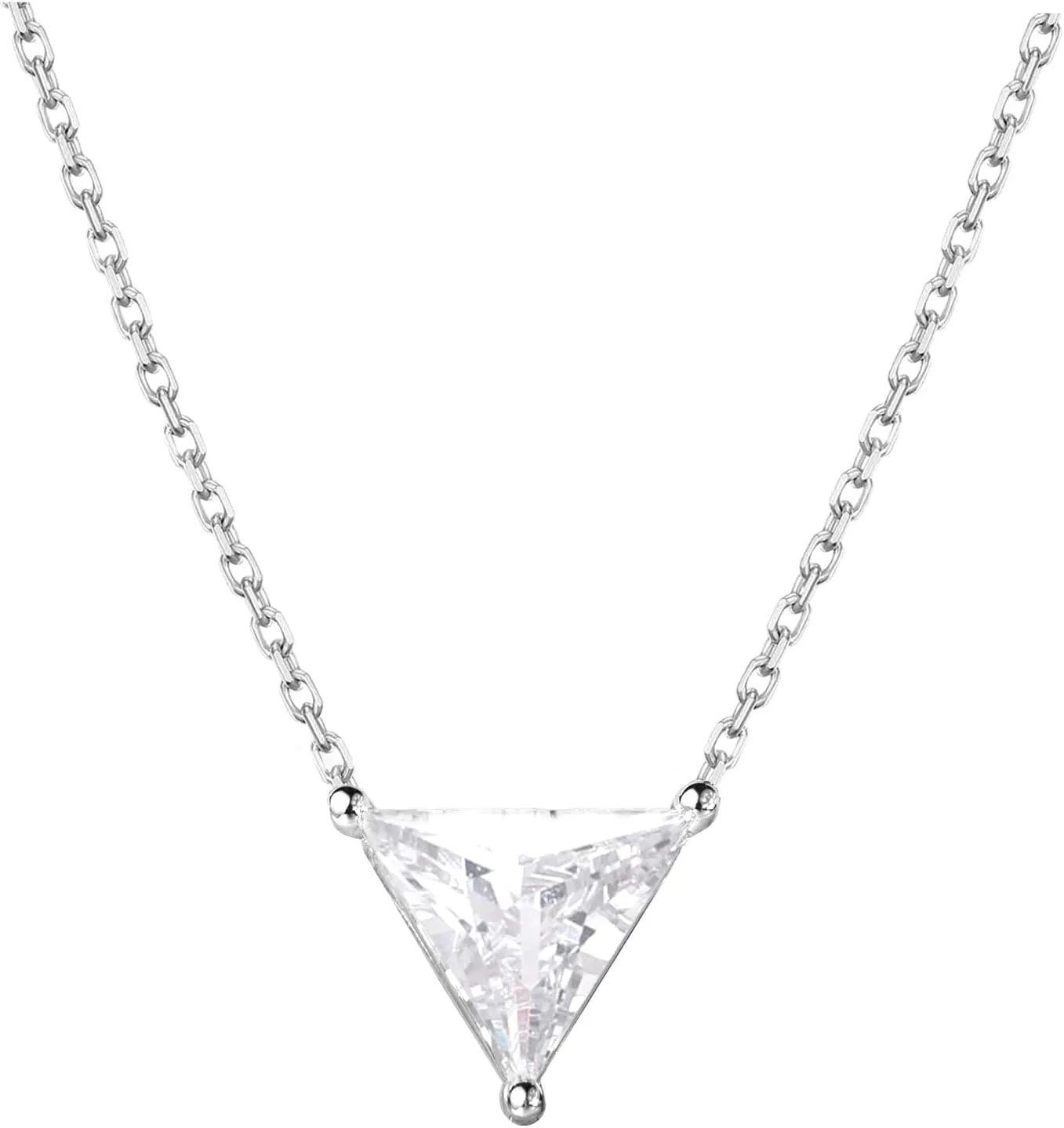 S.Leaf Cubic Zirconia Necklace Layered Necklace for Women Sterling Silver Dainty Gold Necklaces for Women Pendant Necklace Layering Necklaces for Women (08_Triangle_Silver)