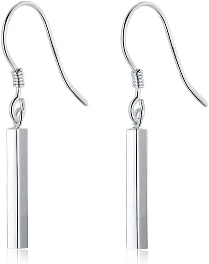 SLUYNZ 925 Sterling Silver Bar Drop Earrings for Women Teens Minimalist Bar Dangle Earrings Drop