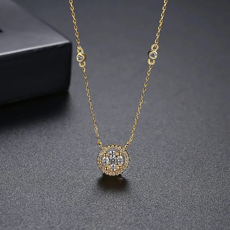 Small Round CZ Pendant Chain Necklace