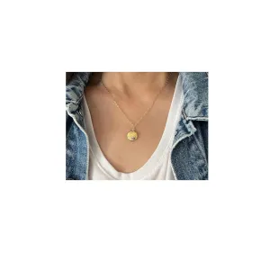 Small Round Gold Locket Necklace  Dainty Gold Floral Engraved Pendant  Minimalist Keepsake Jewelry  Gift for Her