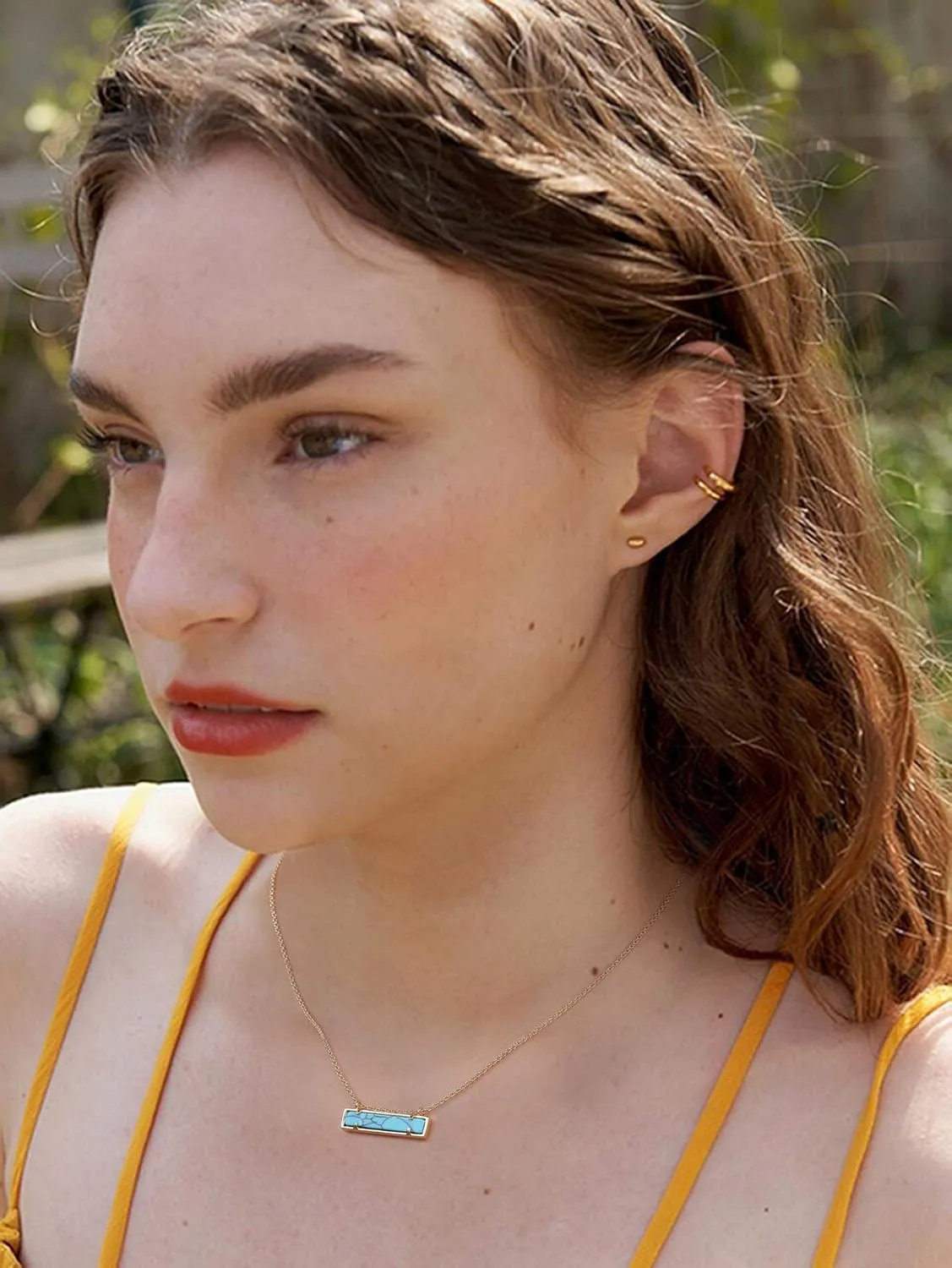 SOFYBJA 18k Gold Chain Choker Dainty Turquoise Beads Bar Necklace for Women Handmade Gemstone Jewelry for Mother's Day
