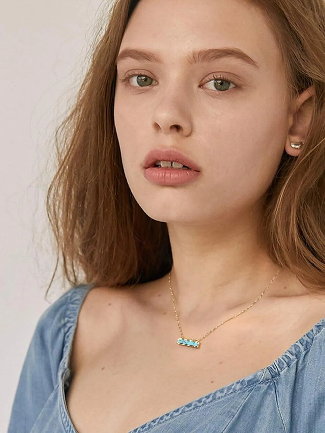 SOFYBJA 18k Gold Chain Choker Dainty Turquoise Beads Bar Necklace for Women Handmade Gemstone Jewelry for Mother's Day