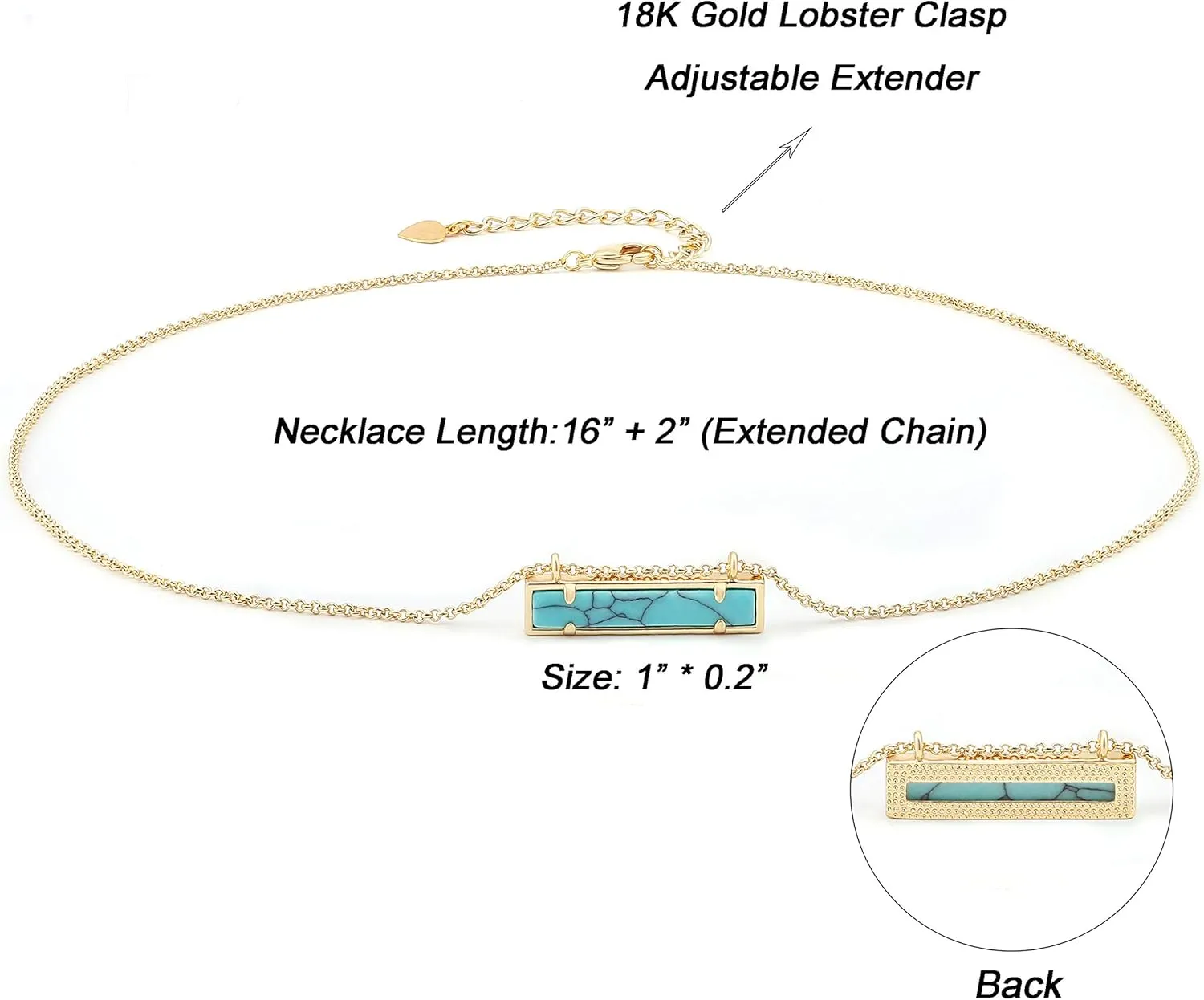 SOFYBJA 18k Gold Chain Choker Dainty Turquoise Beads Bar Necklace for Women Handmade Gemstone Jewelry for Mother's Day