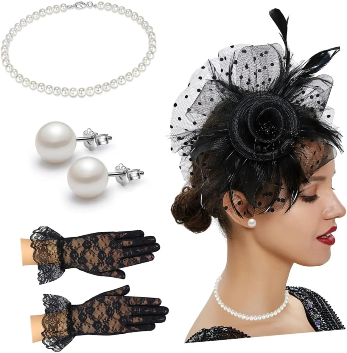 SOIMISS 1 Set Cocktail Party Hat Tea Party Hats Veils for Brides Tea Party Fascinator Headband Necklaces for