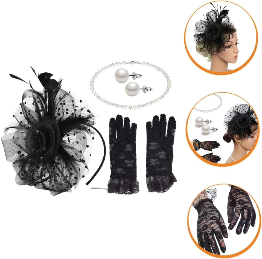 SOIMISS 1 Set Cocktail Party Hat Tea Party Hats Veils for Brides Tea Party Fascinator Headband Necklaces for