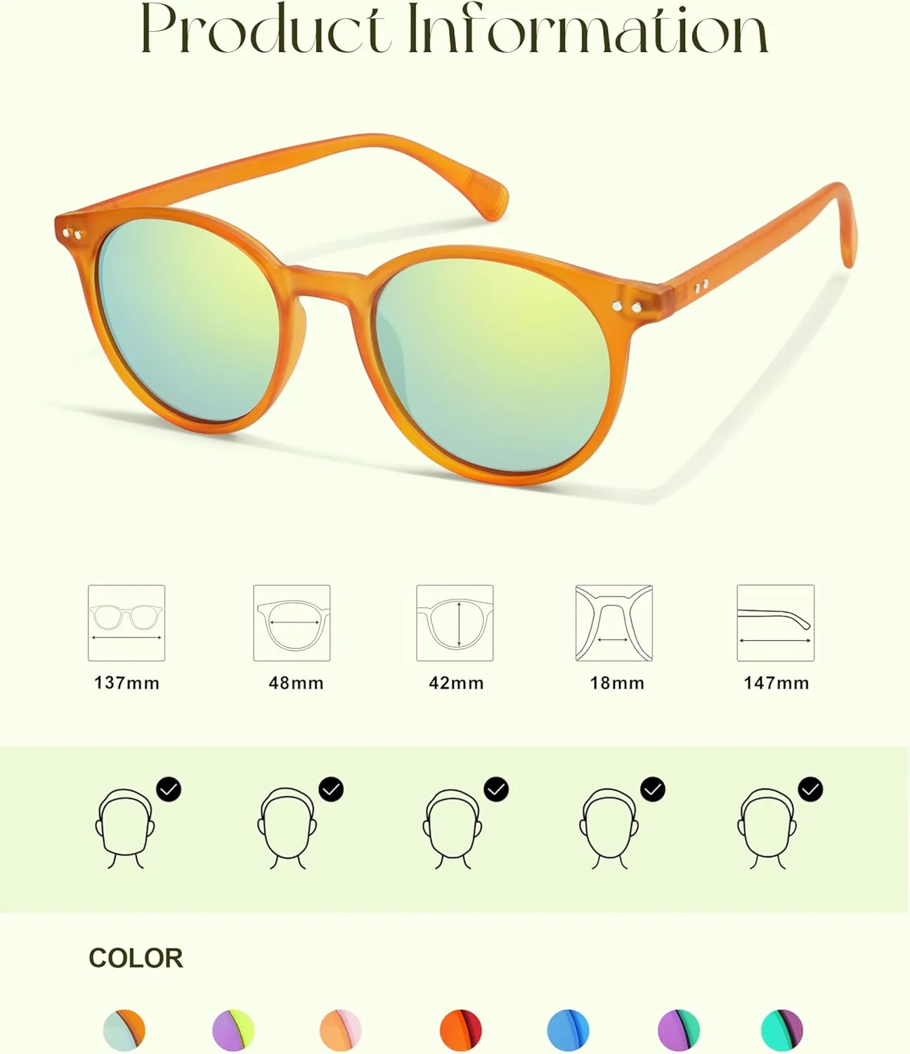 SOJOS TR90 Polarized Small Round Sunglasses for Women Men Vintage Style UV400 Lens SJTR2113