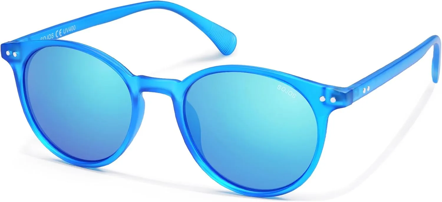 SOJOS TR90 Polarized Small Round Sunglasses for Women Men Vintage Style UV400 Lens SJTR2113
