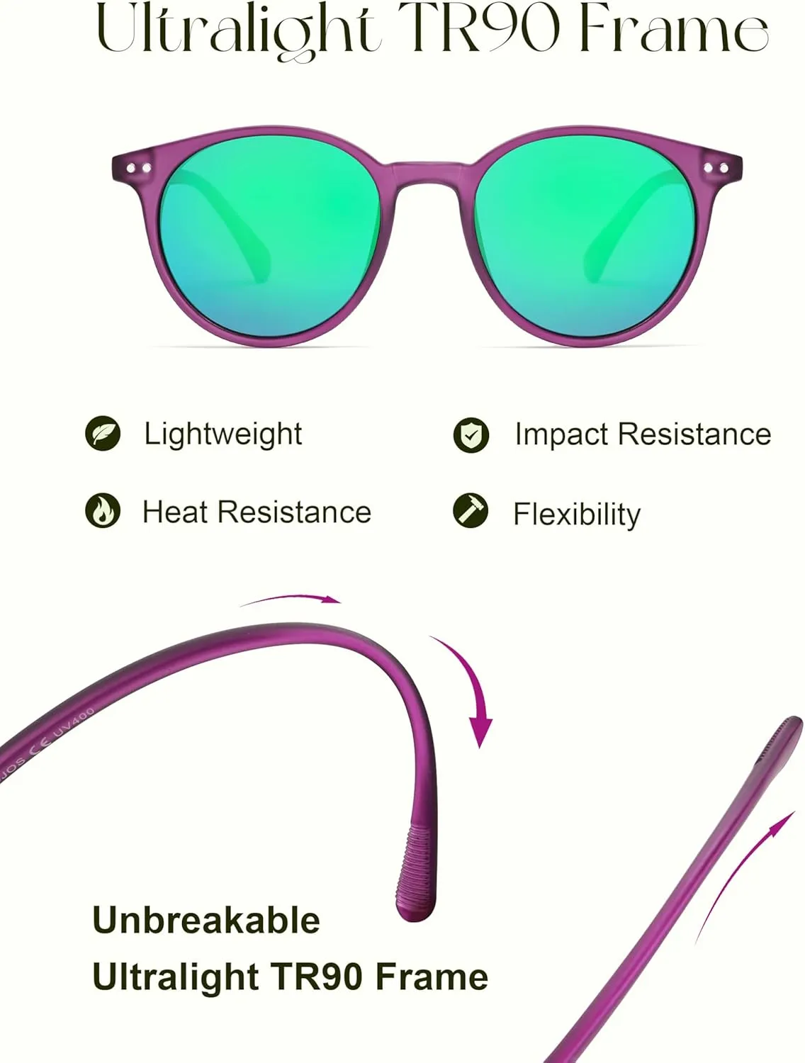 SOJOS TR90 Polarized Small Round Sunglasses for Women Men Vintage Style UV400 Lens SJTR2113