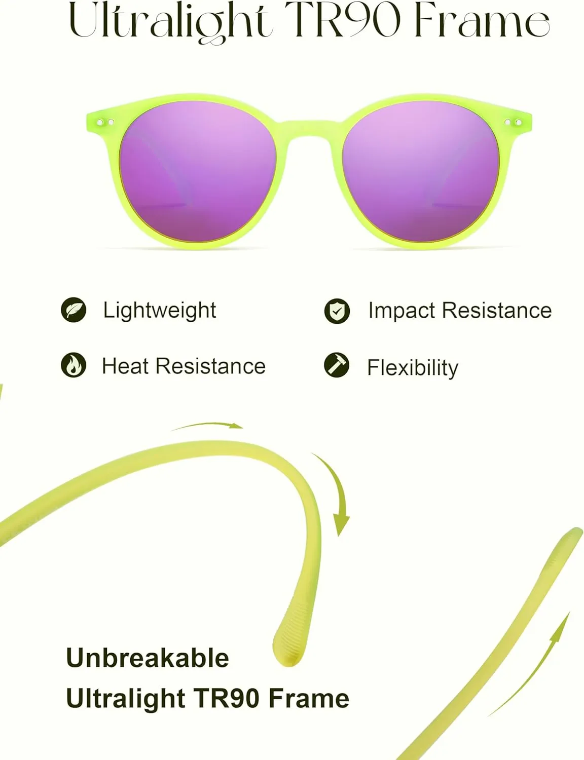 SOJOS TR90 Polarized Small Round Sunglasses for Women Men Vintage Style UV400 Lens SJTR2113